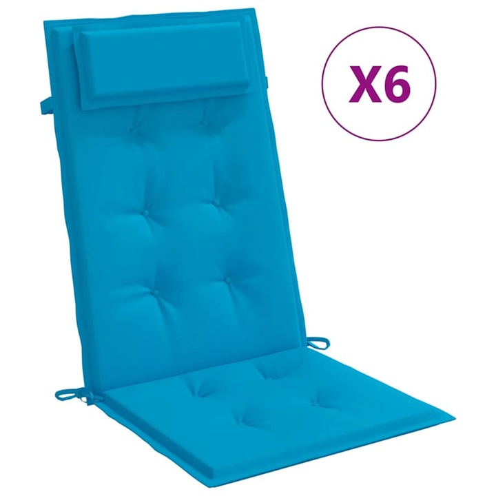 Set perne de scaun cu spatar inalt vidaXL, 6 buc, bleu, tesatura Oxford, 120 x 50 x 3 cm, 3.2 Kg