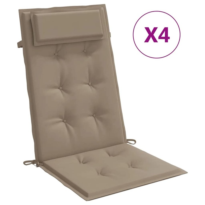 Set perne scaun cu spatar inalt vidaXL, 4 buc, gri taupe, tesatura Oxford, 120 x 50 x 3 cm, 2.1 Kg
