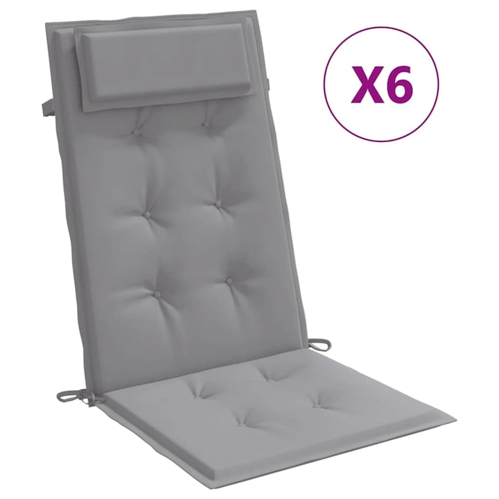 Set perne scaun cu spatar inalt 6 buc vidaXL, gri, tesatura Oxford, 120 x 50 x 3 cm, 3.2 Kg