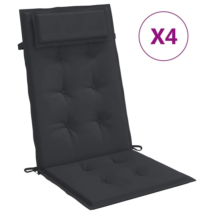 Set perne de scaun cu spatar inalt vidaXL, 4 buc, negru, tesatura Oxford, 120 x 50 x 3 cm, 2.1 Kg