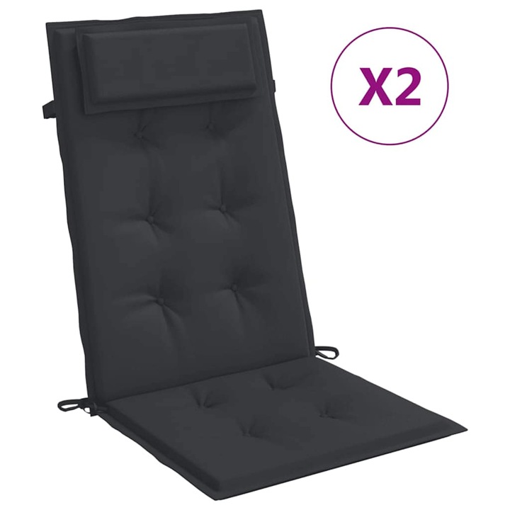 Set perne de scaun cu spatar inalt vidaXL, 2 buc, negru, tesatura Oxford, 120 x 50 x 3 cm, 1 Kg