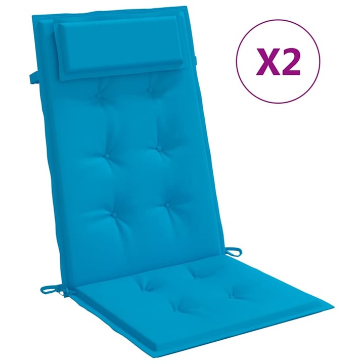 Set perne de scaun cu spatar inalt vidaXL, 2 buc, bleu, tesatura Oxford, 120 x 50 x 3 cm, 1.1 Kg