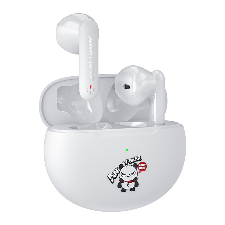 NUBI QT5 Angry Bear vezeték nélküli audio fejhallgató, TWS, Deep Bass, AUX IN, Mikrofon, Hi Fi, Fehér