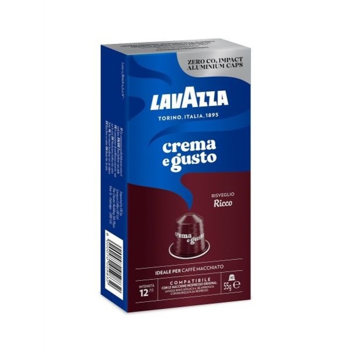 Алуминиеви кафе капсули Lavazza Crema e Gusto Ricco, за система Nespresso, 12/13 сила, 55 гр., 10 бр