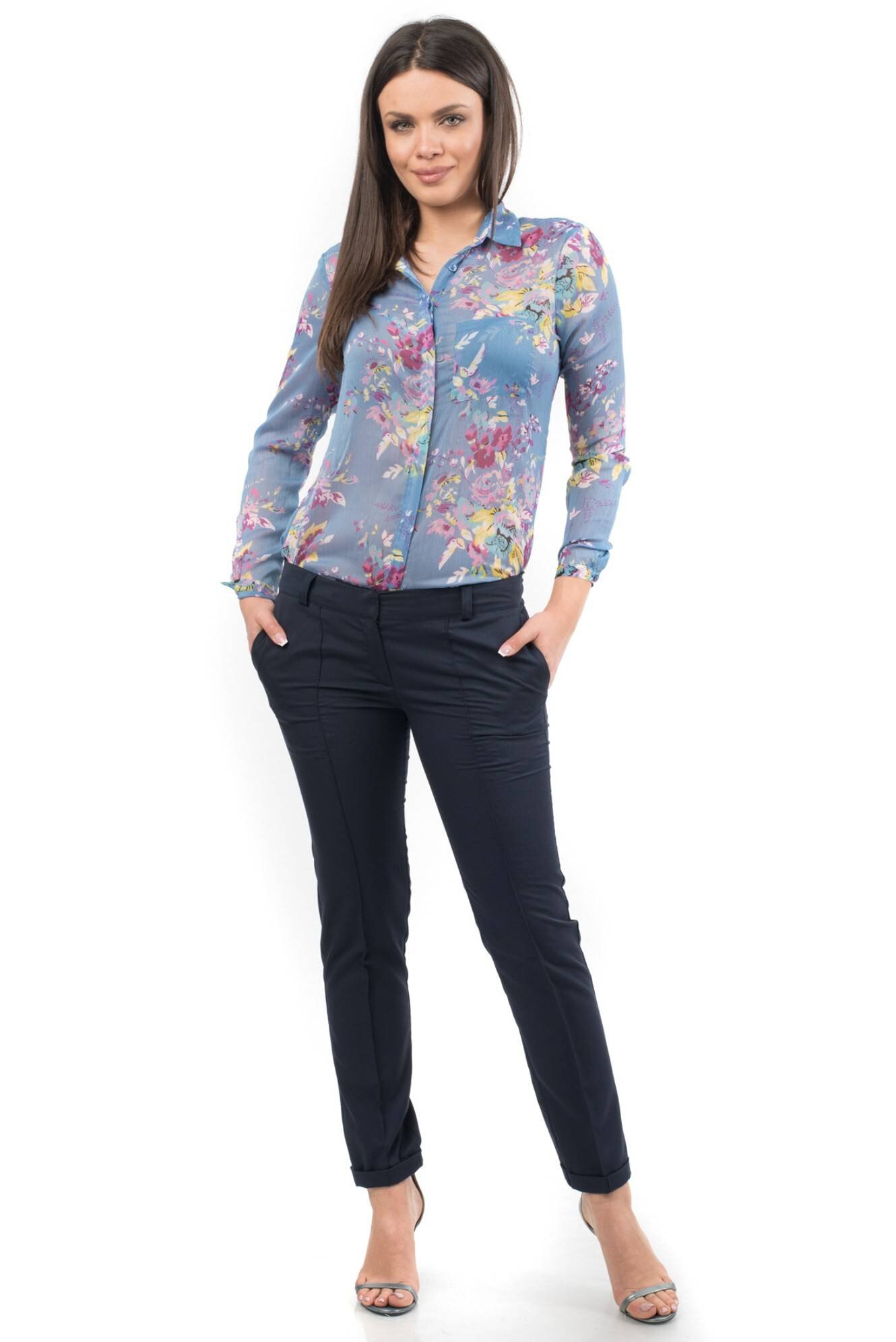 Camasa albastra, ROH, cu motive florale , XS
