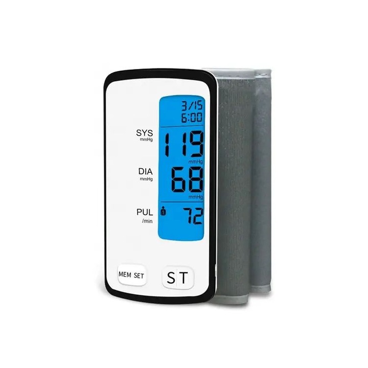 Digitális kar vérnyomásmérő Bluetooth ALPHAMED U80M, megvilágított képernyő, IOS és Android alkalmazás, 2 x 90 memória, automatikus leállítás, mandzsetta 22-42 cm fehér/fekete