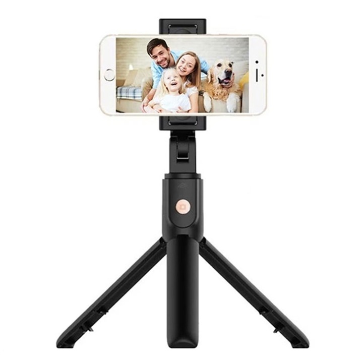 Állvány Selfie Stick, JENUOS®, 3 az 1-ben, Bluetooth, levehető távirányító, teleszkópos, 70 cm, kompatibilis iPhone / Huawei / Samsung / Oneplus, fekete