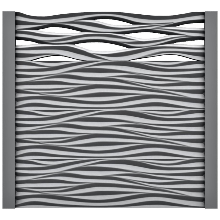 Set matrita gard, panou intreg, model Valuri Arcada Gauri LIS, plastic ABS, negru