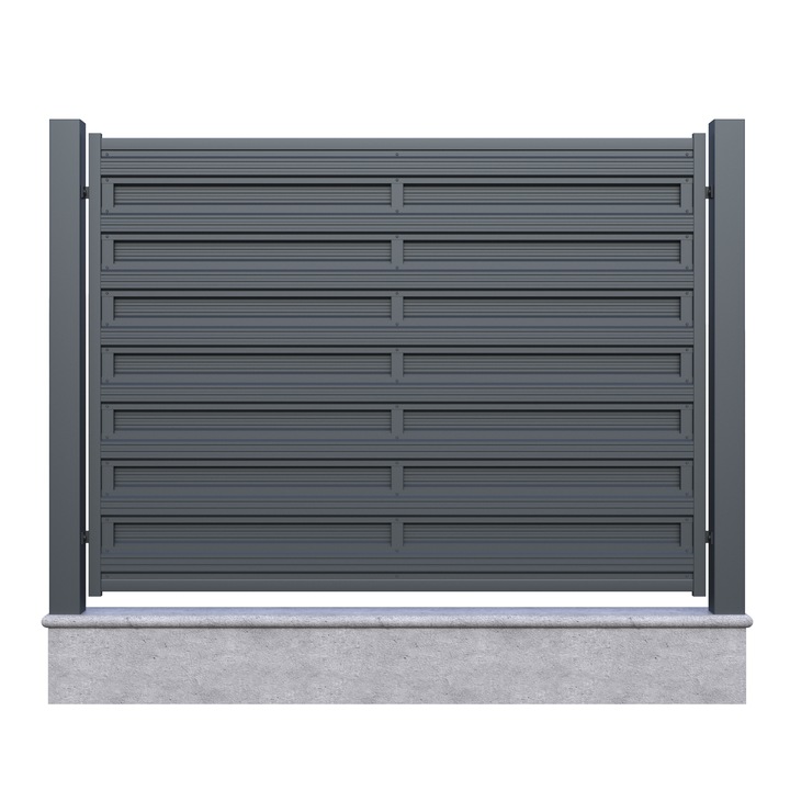 Panou gard mediu, Todome, Model 77 cu sipca, negru, 220 x 150 cm, cu stalpi