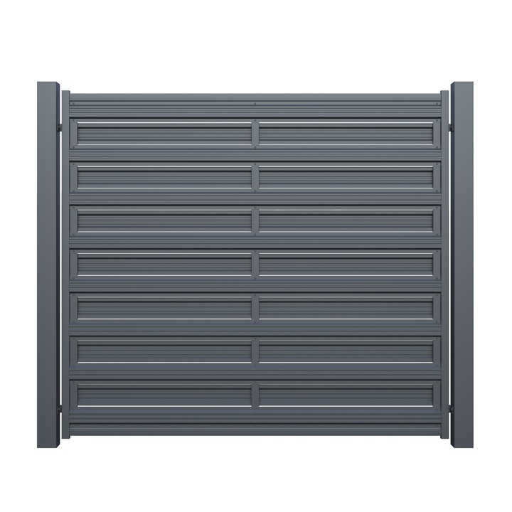 Panou gard mare, Todome, Model 77 cu sipca, negru, 220 x 180 cm, cu stalpi