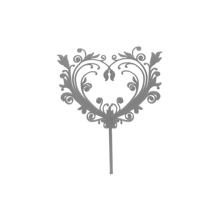Tortafedő dekoráció, "Szív", esküvői tortára, szerelem évfordulójára, 18 x 12 cm ezüst