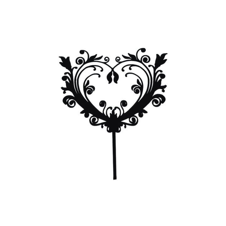 Decoratiune topper tort, "Inima", pentru tortul de nunta, aniversarea iubirii, 18 x 12 cm negru