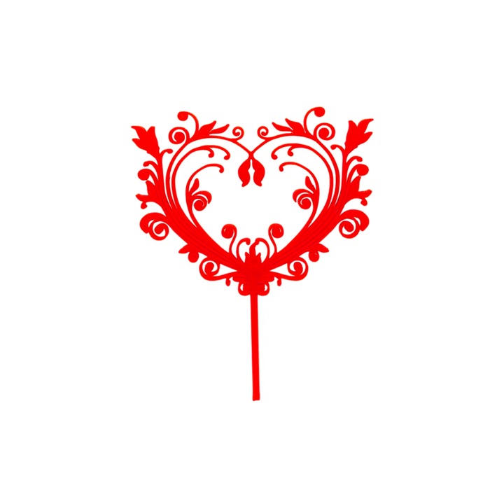 Декорация за торта, "Сърце", за сватбена торта, годишнина от любовта, 18 х 12 см червено