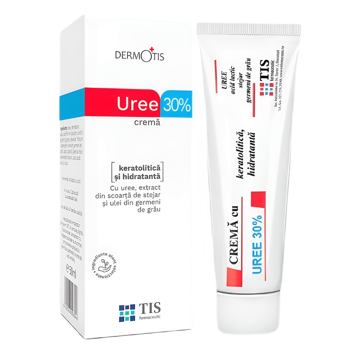 Crema keratolitica hidratanta cu Uree 30%, pentru piele ingrosata, cu tendinta de descuamare, DermoTis, 50ml, Tis Farmaceutic