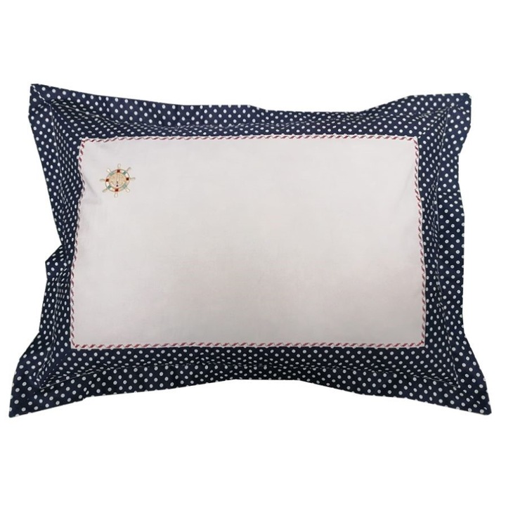 Set 2 x Fata de perna 60 cm x 70 cm, Casa Bucuriei, model Nautic, alb/bleumarin, Bumbac 100%