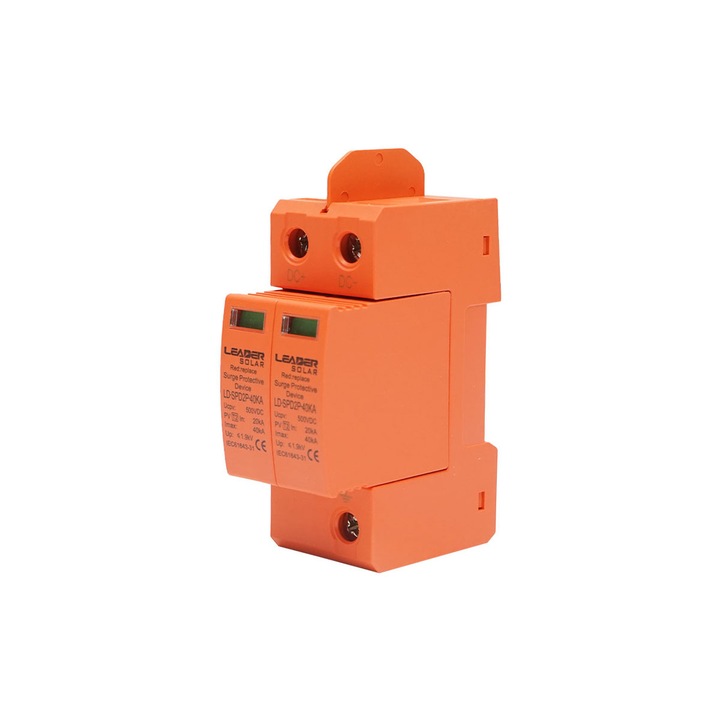 Descarcator la supratensiune cu semnalizare pentru sisteme fotovoltaice LD-SPD-2P-40kA-500VDC Leader