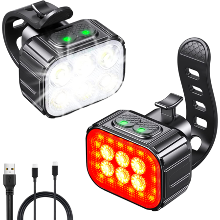 Комплект велосипедни светлини 6 LED, USB акумулаторна батерия с 1100mAh ...