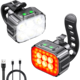 Set Lumini pentru Bicicleta Elindor® Far Fata cu 4 Moduri de Iluminare, Lumina Stop Spate LED, Impermeabil IPX65, Incarcare USB, Faruri cu Acumulator Incorporat 1100 mAh, 6 Leduri, Accesorii Bicicleta, Negru