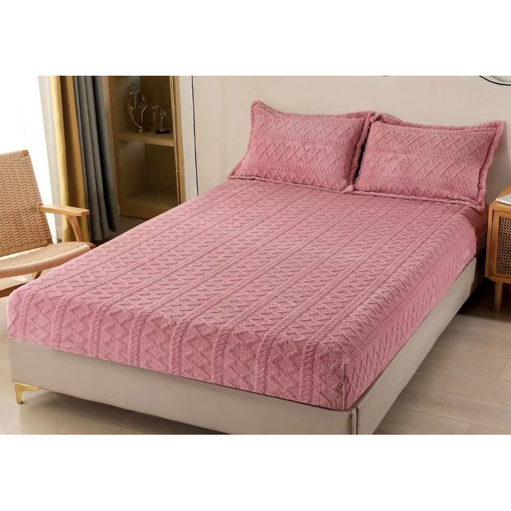 Калъфка за легло Cocolino и 2 калъфки за възглавница, тип трико, обикновена, 3 части, 2 лица, 180x200 см, розова