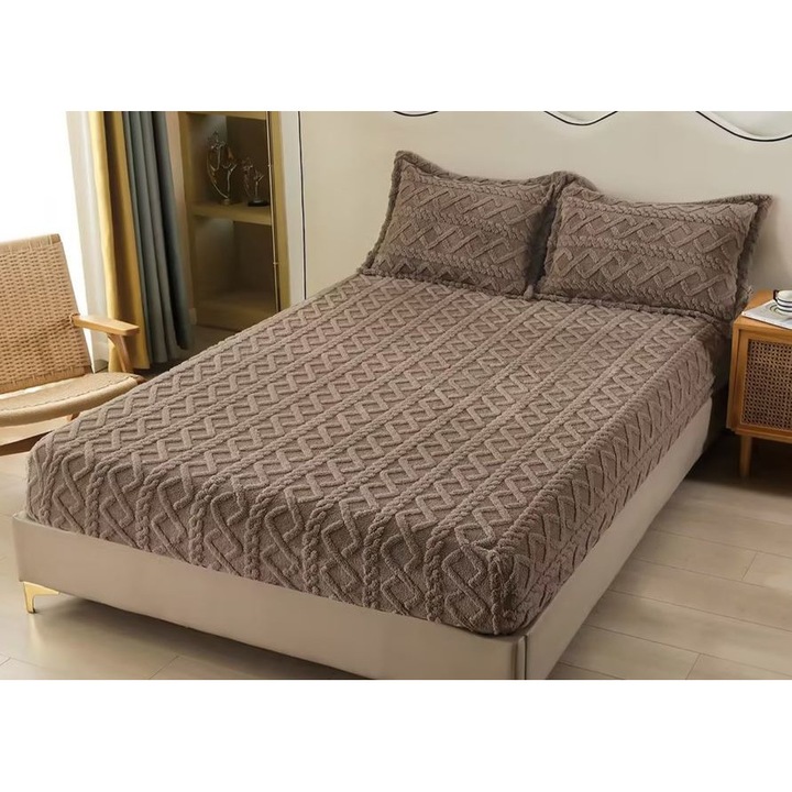 Cocolino ágytakaró és 2 párnahuzat, Tricot típusú, Sima, 3 db, 2 személyes, 180x200cm, Barna