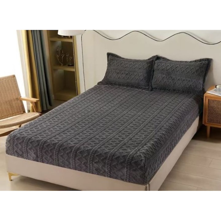 Калъфка за легло Cocolino и 2 калъфки за възглавница, тип трико, обикновена, 3 части, 2 лица, 180x200 см, Сив