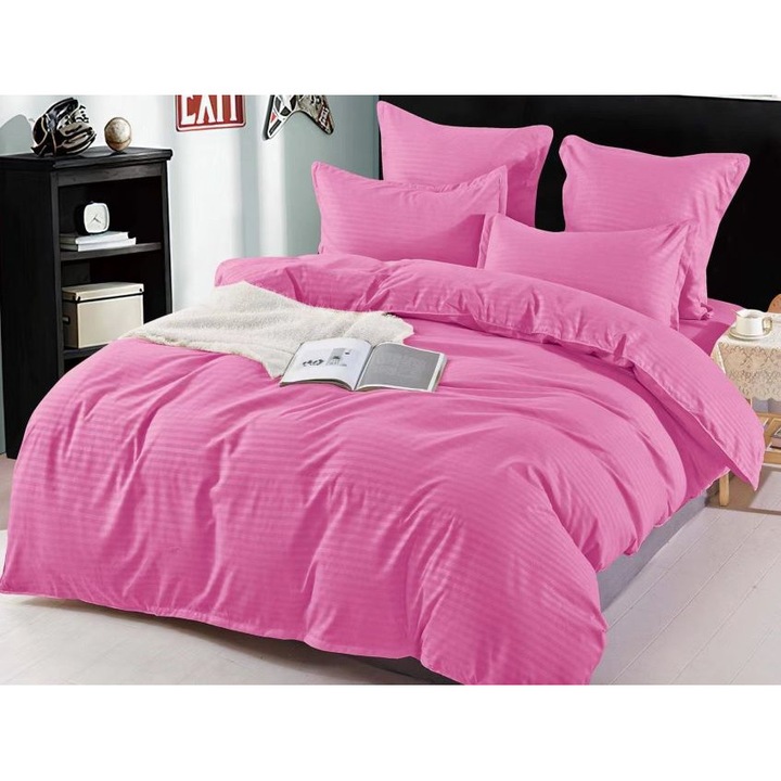 Двойно спално бельо, Sonia-Home, тип Finet Damask, Едноцветно, 6 части, 2 лица, 220x240см, Ярко розово