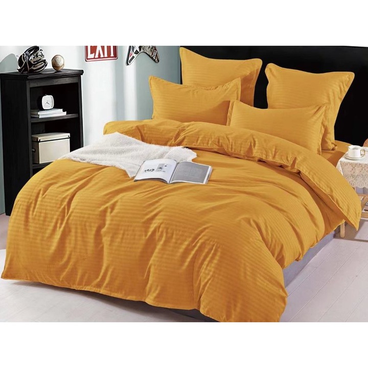 Двойно спално бельо, Sonia-Home, Finet type Damascus, Uni, 6 части, 2 лица, 220x240cm, Mustard Yellow