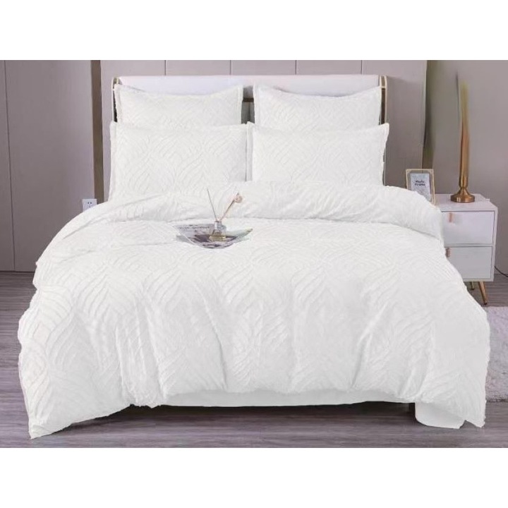 Двойно спално бельо, Sonia-Home, Египетски памук, Uni, M1, 6 части, 2 лица, 220x240см, Бяло