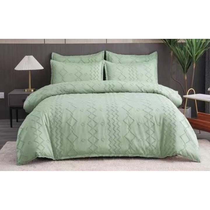 Двойно спално бельо, Sonia-Home, Египетски памук, Uni, M2, 6 части, 2 лица, 220x240см, Green Egg Pink
