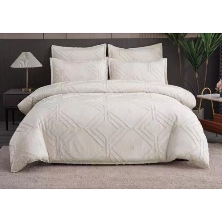 Двойно спално бельо, Sonia-Home, египетски памук, гладко, M3, 6 части, 2 лица, 220x240 см, маслено бяло