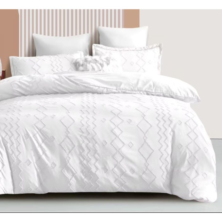 Двойно спално бельо, Sonia-Home, Египетски памук, Uni, M2, 6 части, 2 лица, 220x240см, Бяло