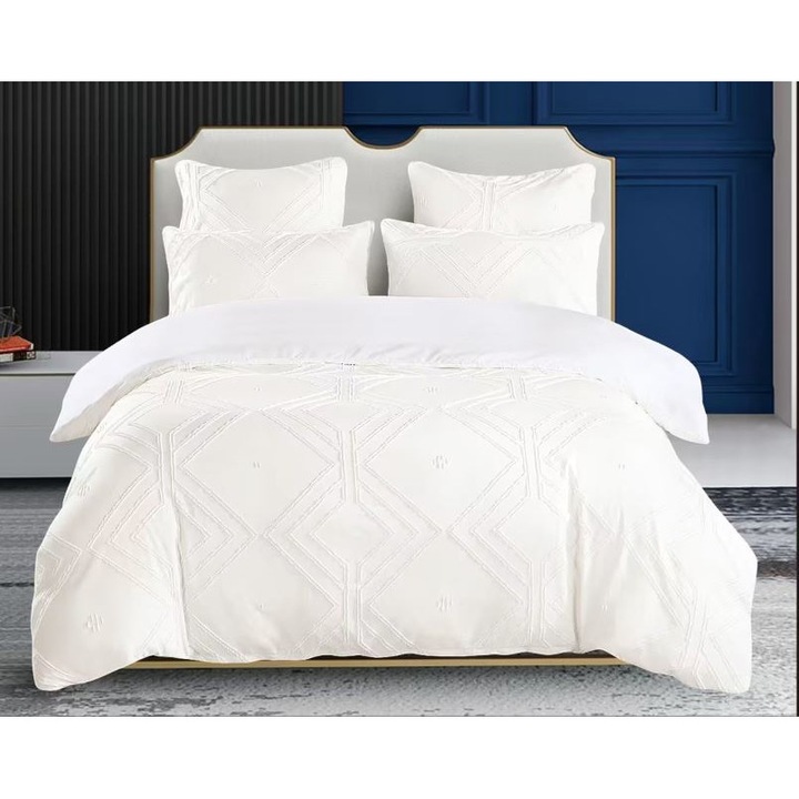 Двойно спално бельо, Sonia-Home, Египетски памук, Uni, M3, 6 части, 2 лица, 220x240см, Бяло