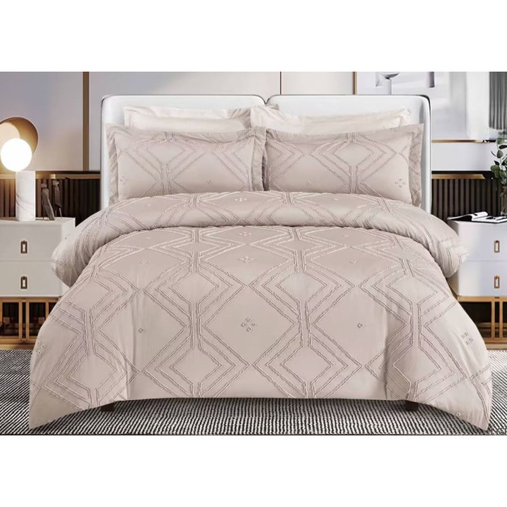 Двойно спално бельо, Sonia-Home, Египетски памук, Uni, M3, 6 части, 2 лица, 220x240см, Cappuccino