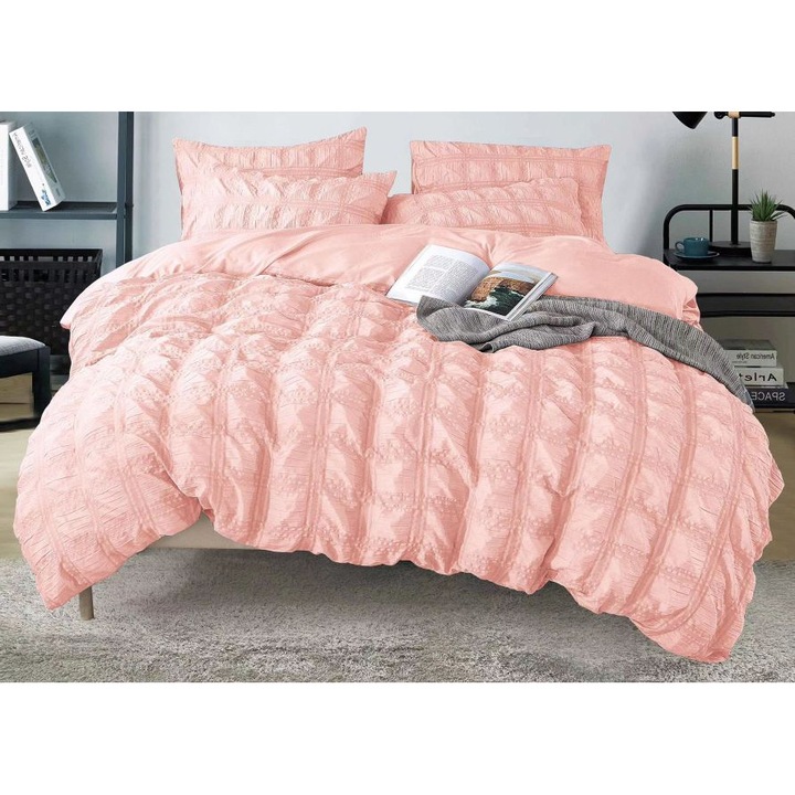 Двойно спално бельо, Sonia-Home, Finet, Uni, модел Crepon, 6 части, 2 лица, 220x240см, Corai