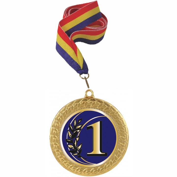 Medalie Podium Locul 1, Aur 70 mm si Snur Tricolor 22 mm