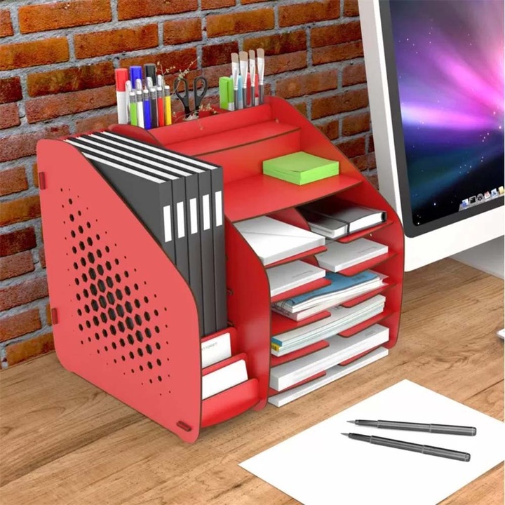 Organizator pentru birou Tria, XL, MDF, rosu