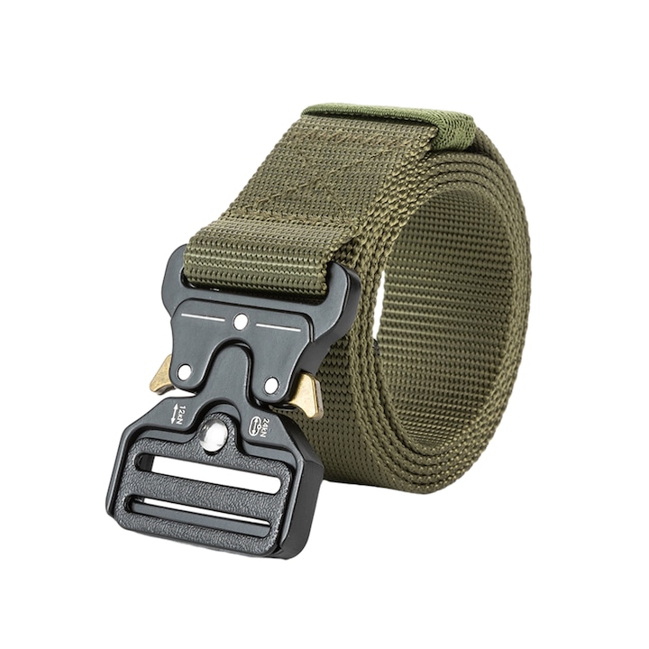 Военен боен тактически колан Darklove за мъже, с метална катарама от цинкова сплав, подходящ за туризъм, къмпинг, туризъм, бягане, риболов, 3,8 x 125 см, полиестер, армейски зелен