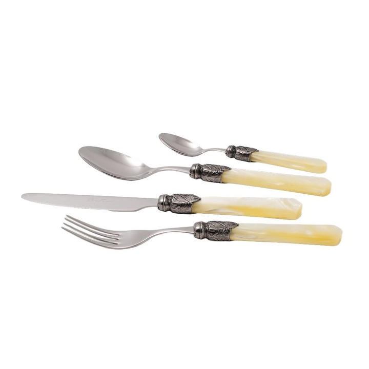 Set 24 tacamuri Rivadossi Sandro, Vittoria, pentru 6 persoane, design modern, elegant, materiale premium, otel inoxidabil si acrilic, feronerie vintage, cutie de prezentare eleganta, ideal cadou, ivoire