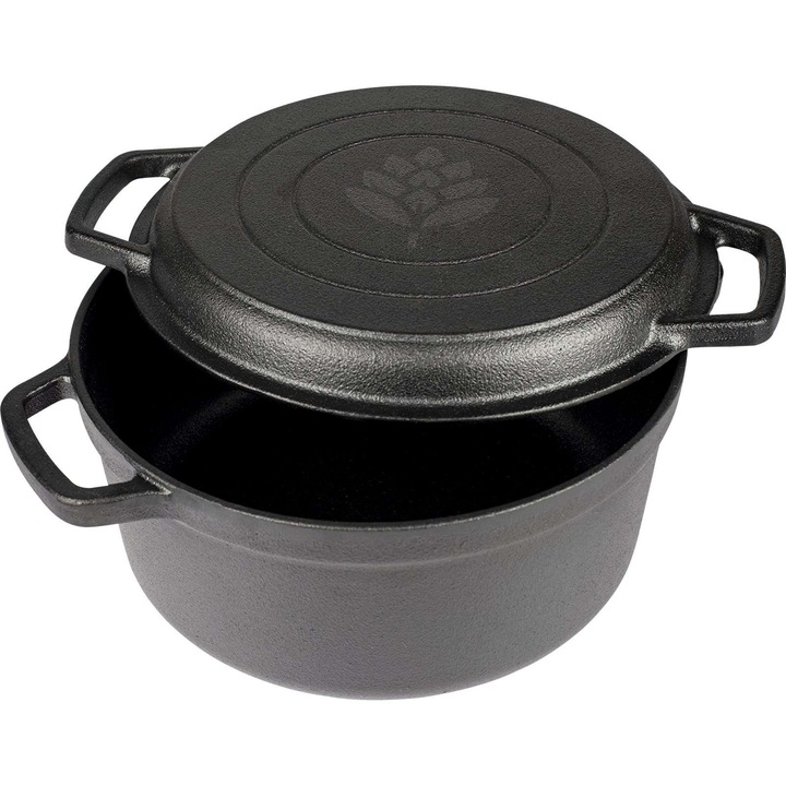 Fazék serpenyővel, BROWIN, Öntöttvas, Fekete, 3,5l