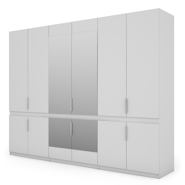 Dulap, Meblast, Premium lucrate manual, 310 cm x 240 cm x 59 cm, Sifonier, PAL 18 mm, HDF de 3 mm, PVC 0.8 mm, Numar de usi 12, Numar de sertare 6, Cu oglinda - 2 buc, Alb