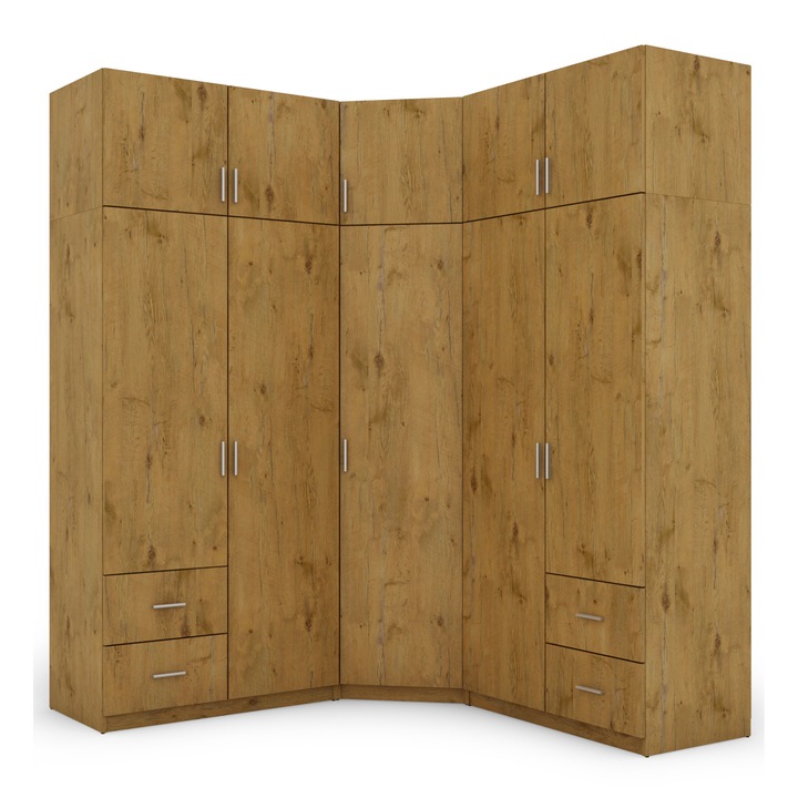 Dulap, Meblast, Premium lucrate manual, 189/189 cm x 240 cm x 55 cm, Sifonier, PAL 18 mm, HDF de 3 mm, PVC 0.8 mm, Numar de usi 10, Numar de sertare 4, Stejar Lancelot