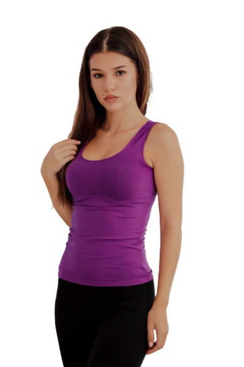 Дамски топ с широки презрамки, изработен от микрофибър, Тъмна магента