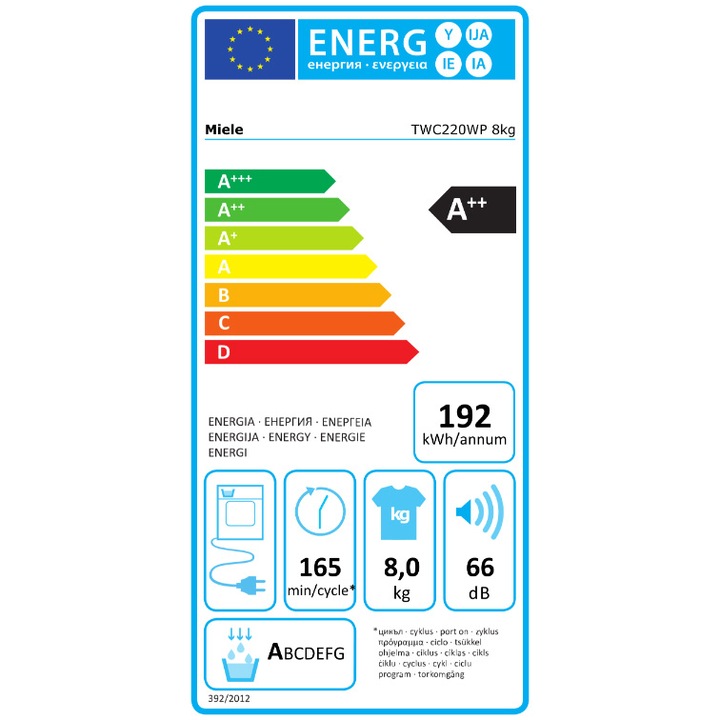 Uscator de rufe Miele TWC220WP, Pompa de caldura, 8 kg, Clasa A++, PerfectDry, EcoDry, FragranceDos, PerfectDry, DirectSensor, Alb
