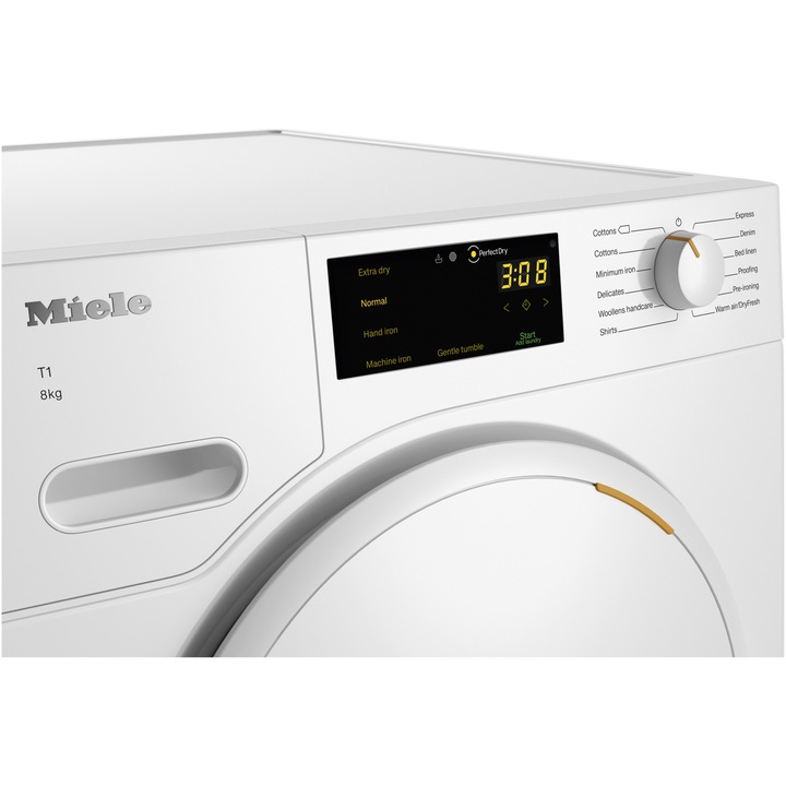 Uscator de rufe Miele TWC220WP, Pompa de caldura, 8 kg, Clasa A++, PerfectDry, EcoDry, FragranceDos, PerfectDry, DirectSensor, Alb