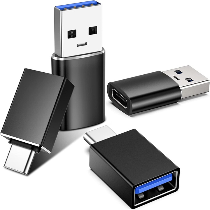 4 db adapter készlet, Pili-Paradise, USB-C/USB, Fekete