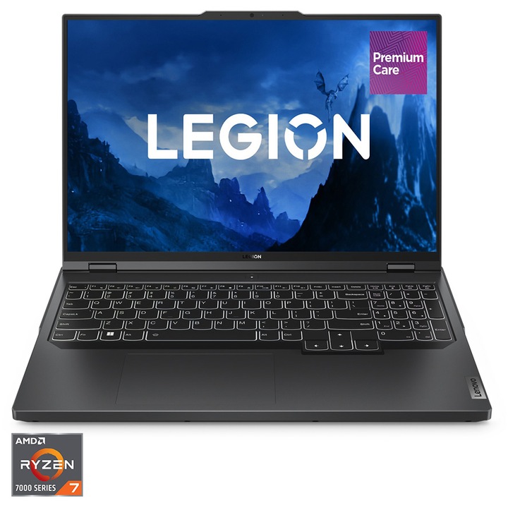 Lenovo Legion Pro 5 16ARX8 Gaming laptop AMD Ryzen™ 7 7745HX proceszorral 5.1 GHz-ig, 16'', WQXGA, IPS, 240Hz, 16GB, 512GB SSD, NVIDIA® GeForce RTX™ 4060 8GB GDDR6, No OS, Nemzetközi angol billentyűzet, Onyx Grey
