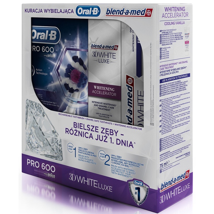 Oral-B Pro 600 Whitening Pack (Oral B Pro 600+ BAM Accelerator fehérítő emulzió + BAM White Brillance fogkrém) elektromos fogkefe csomag