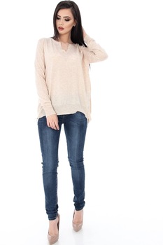 Bluza bej, ROH, acccesorizata cu voal, M Bluza bej, ROH, acccesorizata cu voal, M