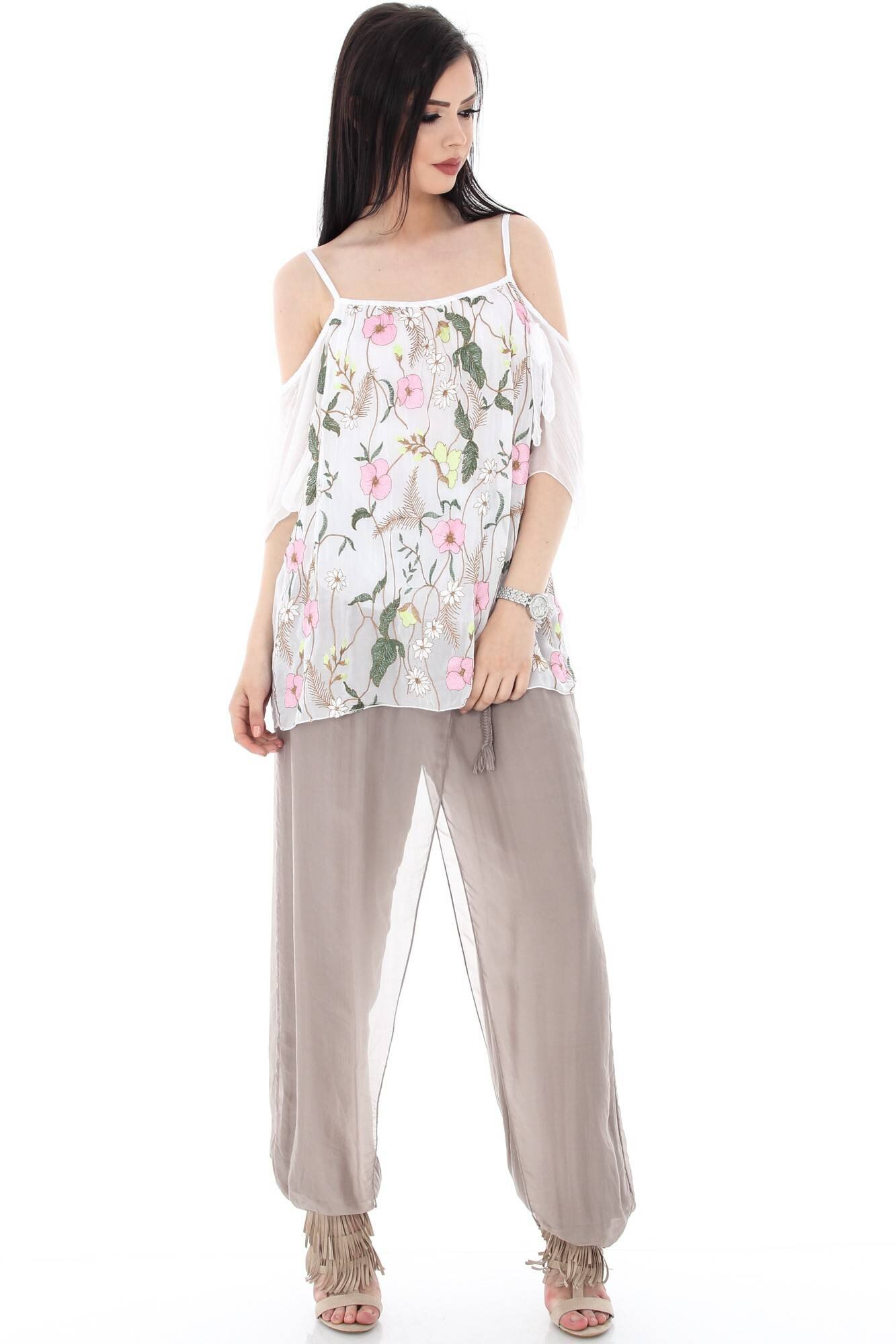 Bluza alba, ROH, cu motive florale , M