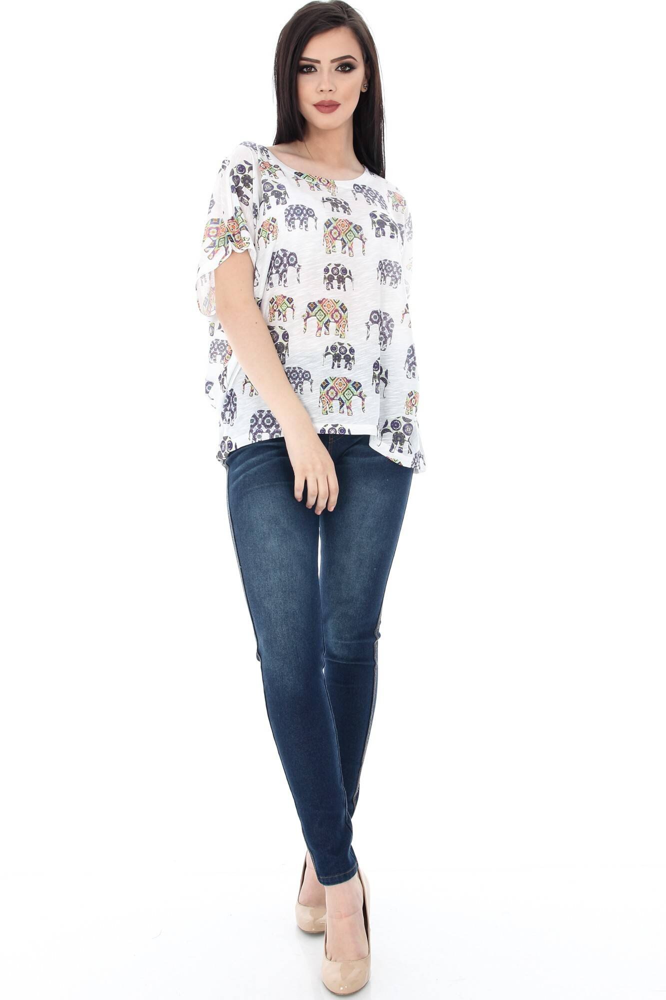 Bluza alba, ROH, cu imprimeu elefanti, M-L